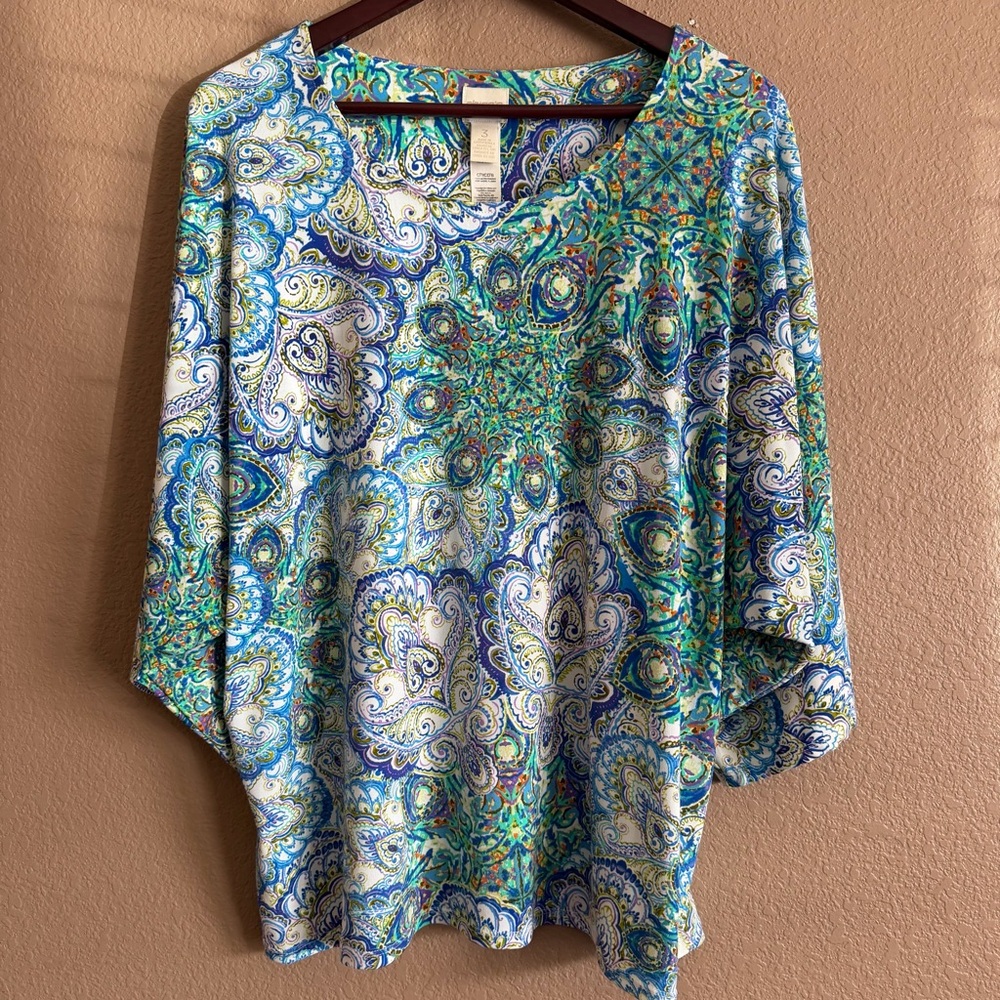 Chico's Multi-Blue Paisley Blouse Chico’s Size 3 or XL